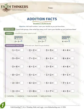 1st Grade math worksheet — Addition Facts (Practice 7)