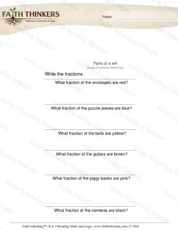 3rd Grade math worksheet — Fractions Parts of Set 3
