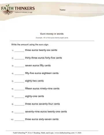 Euro Money in Words 10