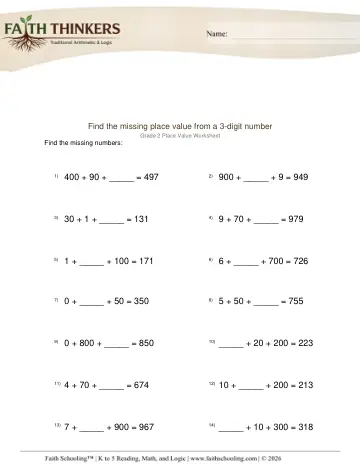 Find Missing Place Value from 3 Digit Number 3