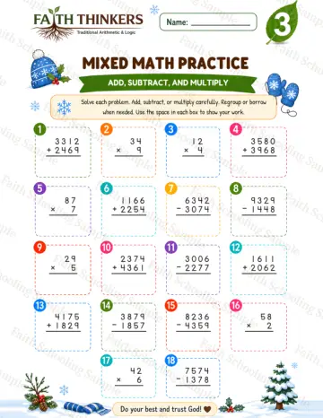 3rd Grade math worksheet — Winter Mixed Practice 6