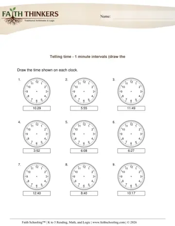 Grade 2 Math: Telling Time — worksheet preview