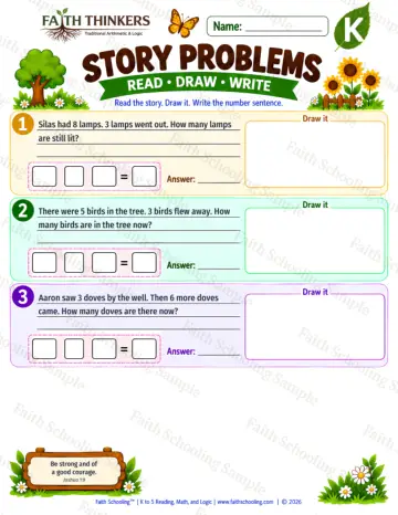 Kindergarten math worksheet — Mixed Operation Word Problems Practice 5