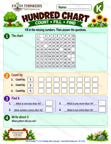 Kindergarten math worksheet — Hundred Chart Practice 9