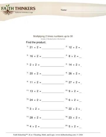 Multiply 2 Times Numbers up to 30 1