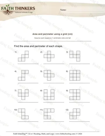 4th Grade math worksheet — Geometry Area Perimeter Grid 9