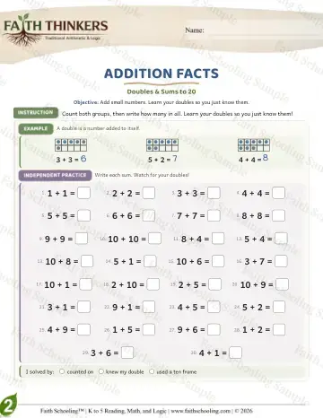 2nd Grade math worksheet — Addition Facts (Practice 4)