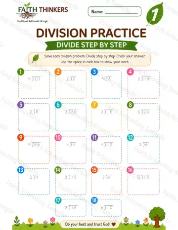 1st Grade math worksheet — Summer Division Practice 4