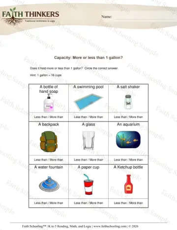 2nd Grade math worksheet — Measurement Capacity Gallons 4