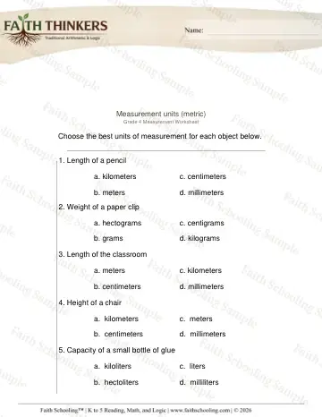 4th Grade math worksheet — Measurement Units Mixed 3