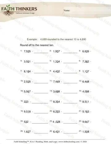 5th Grade math worksheet — Rounding to the Nearest Ten and Hundred. Round 4 Digit Number Nearest 10 2