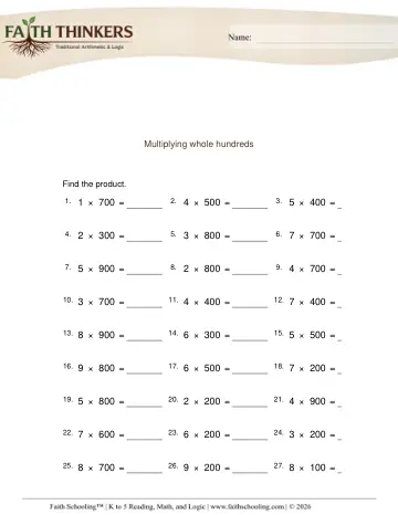 Grade 4 Math: Multiplying Whole Numbers — worksheet preview