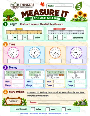 5th Grade math worksheet — Measurement Practice 8