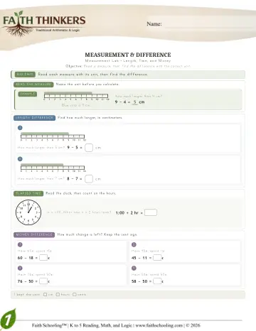 Grade 1 Math: Measurement — worksheet preview
