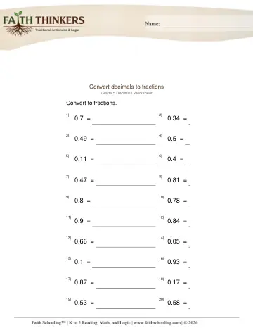Decimals to Fractions No Simplify 1