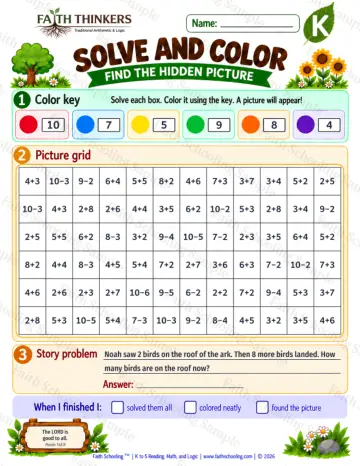 Kindergarten math worksheet — Color by Number Practice 8