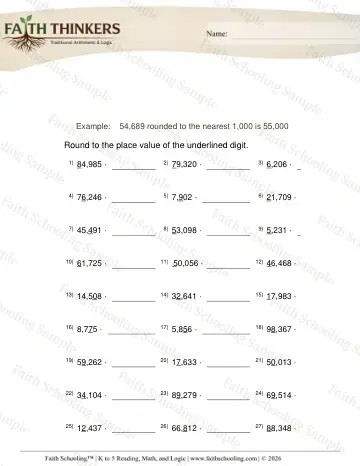5th Grade math worksheet — Mixed Rounding Digit 1 (Practice 2)