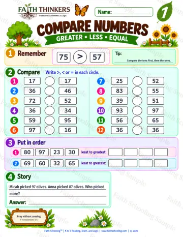 1st Grade math worksheet — Comparing Numbers Practice 7
