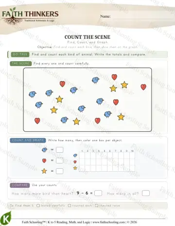 Kindergarten math worksheet — Interactive & Puzzles - Countscene (Practice 3)