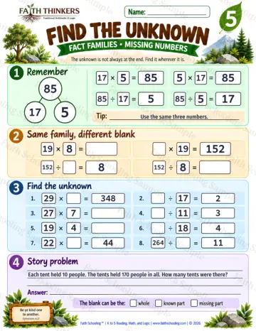 5th Grade math worksheet — Find The Unknown Practice 9