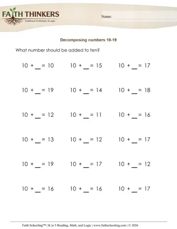 Decompose Numbers Teens 5