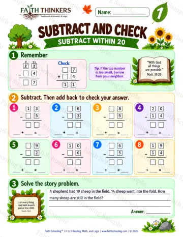 1st Grade math worksheet — Subtraction with Regrouping Practice 6