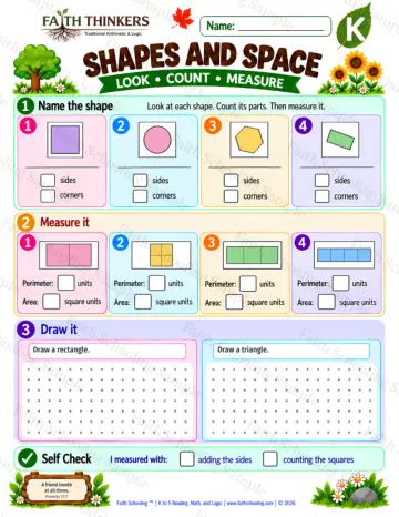 Kindergarten math worksheet — Geometry and Shapes Practice 7