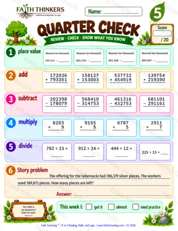 5th Grade math worksheet — Quarter Check Practice 6