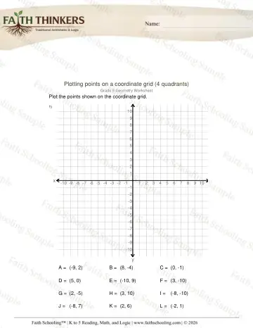 5th Grade math worksheet — Coordinate Plane. Geometry Plotting Points Coordinate Grid 4q 2