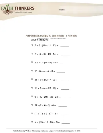 Order Operations Add Sub Mult 5