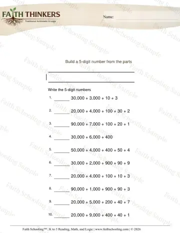 5th Grade math worksheet — Place Value 5 Digit 4