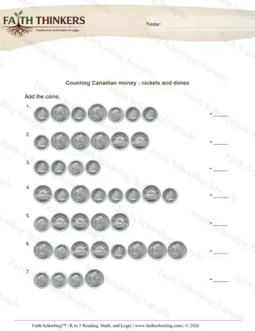 2nd Grade math worksheet — Counting Money Canadian Nickels Dimes 6
