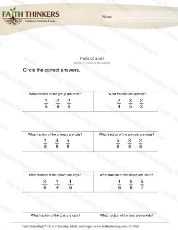 3rd Grade math worksheet — Fractions Parts of Set 2