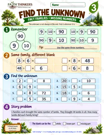 3rd Grade math worksheet — Find The Unknown Practice 6
