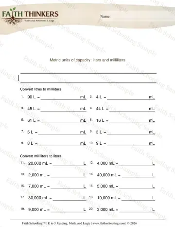 3rd Grade math worksheet — Measurement Units. Metric Units Capacity L Ml 3