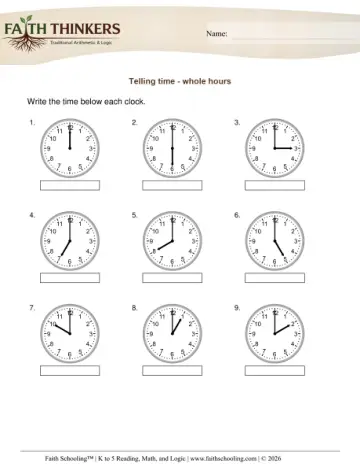 Telling Time Whole Hours 10