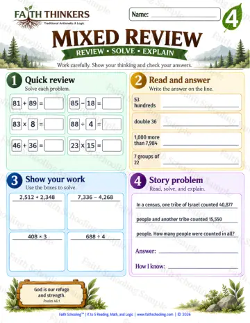 4th Grade math worksheet — Reasoning & Fluency (Practice 9)