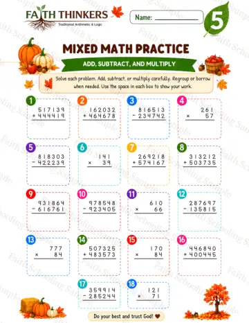 5th Grade math worksheet — Fall Mixed Practice 7