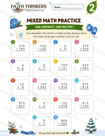 2nd Grade math worksheet — Winter Mixed Practice 8