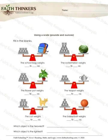 3rd Grade math worksheet — Weight and Mass. Weight Scale Pounds Ounces 2