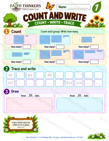 1st Grade math worksheet — Counting Practice (Practice 7)