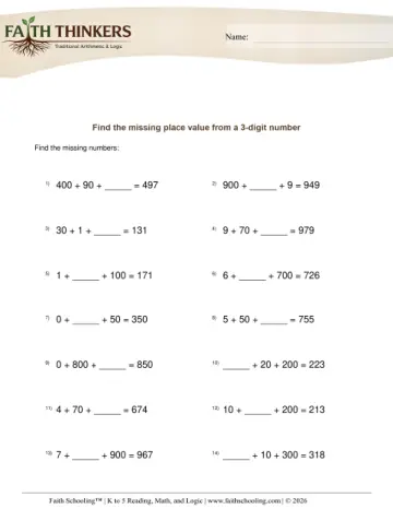 Find Missing Place Value from 3 Digit Number 7