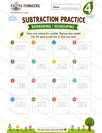 4th Grade math worksheet — Summer Subtraction Practice 8