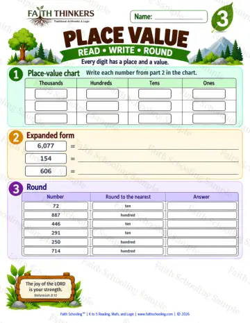 3rd Grade math worksheet — Place Value Practice 5