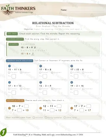 1st Grade math worksheet — Reasoning & Fluency - Error (Practice 2)