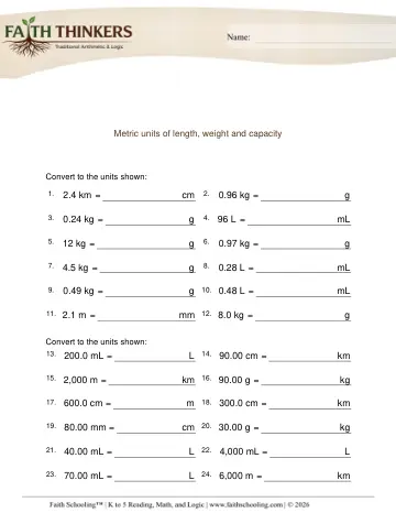 Grade 4 Math: Converting Units — worksheet preview