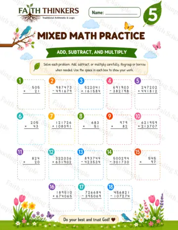 5th Grade math worksheet — Spring Mixed Practice 5