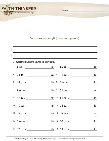 Converting Units Weight Ounces Pounds Harder 1