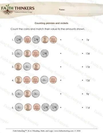 1st Grade math worksheet — Counting Money. Counting Coins 2