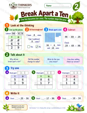 2nd Grade math worksheet — Break Apart A Ten Practice 6